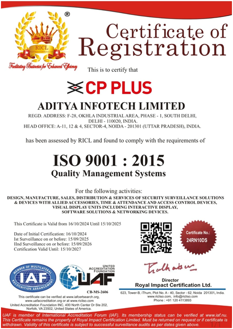 CP PLUS Achieves ISO Quality Management Systems Ce...